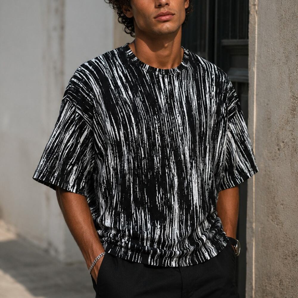 Kenzo Black White Abstract Stripe Knit Tee Size S